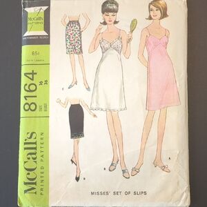 McCall's 8164 Vintage 1960s Printed Pattern Misses' Set of Slips Size 16